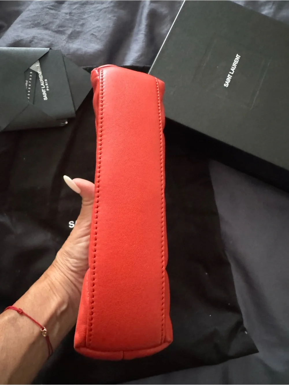 Saint Laurent Lou Lou Quilted Red Leather Envelope Clutch with YSL Logo